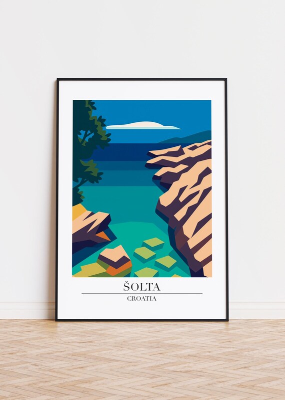 Šolta Croatia Rocky Coastline Modern Travel Art Scene Poster