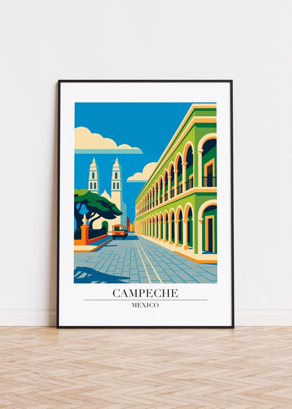 Campeche Cityscape Poster Modern Travel Art Print