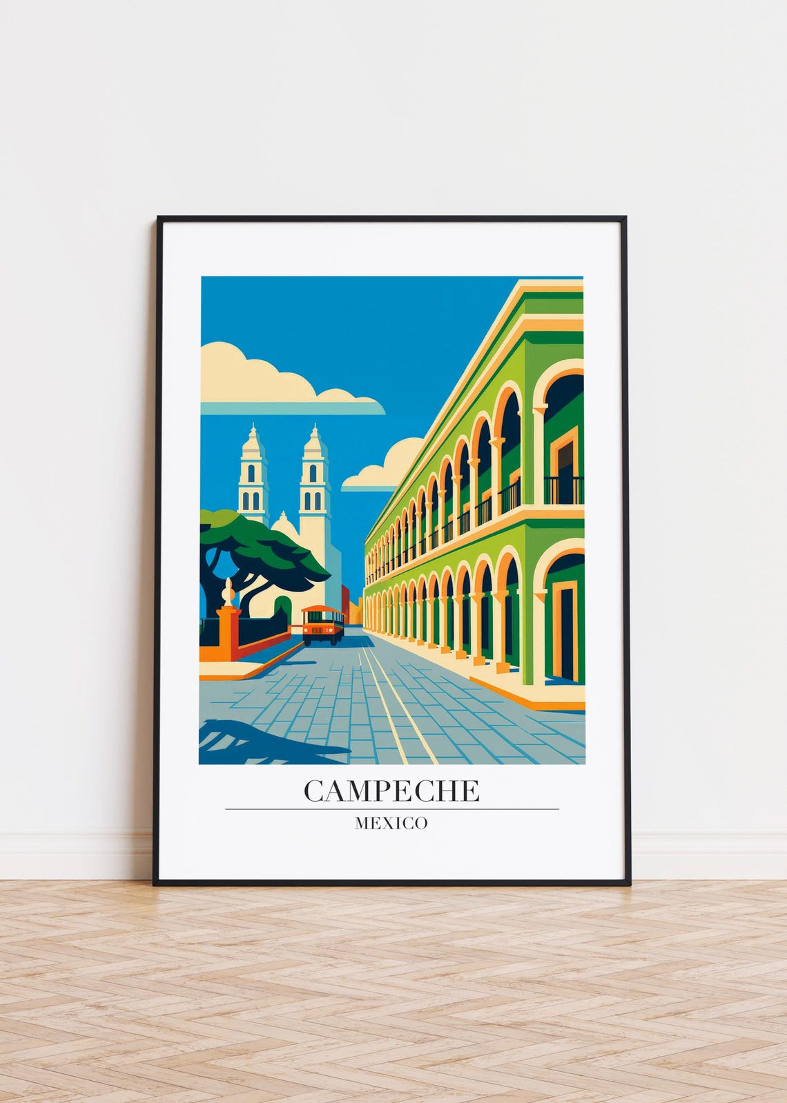 Campeche Cityscape Poster Modern Travel Art Print