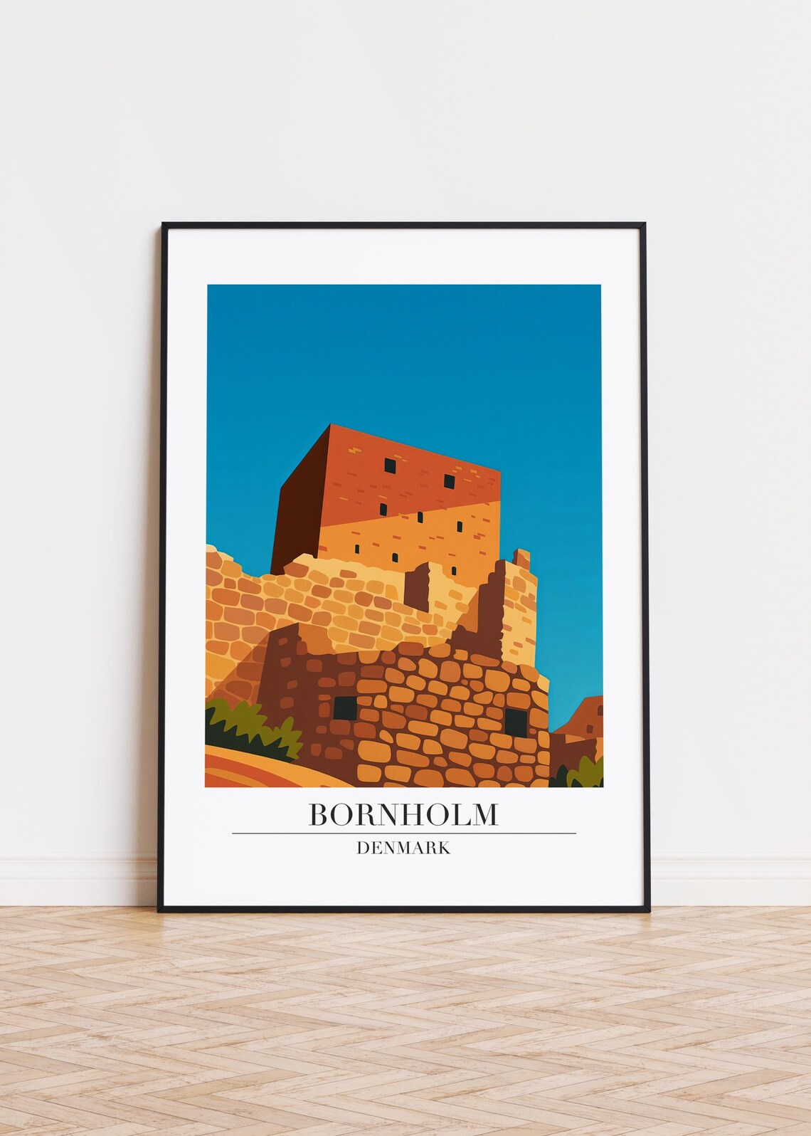 Bornholm Denmark Ancient Castle Ruins Blue Sky Retro Travel Poster