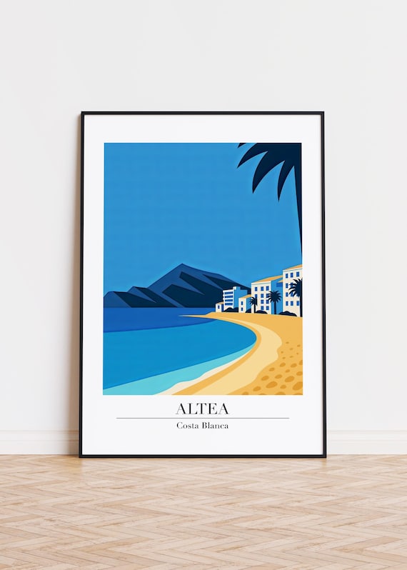 Altea Costa Blanca Minimal Beach Palm Mountain Illustration Poster