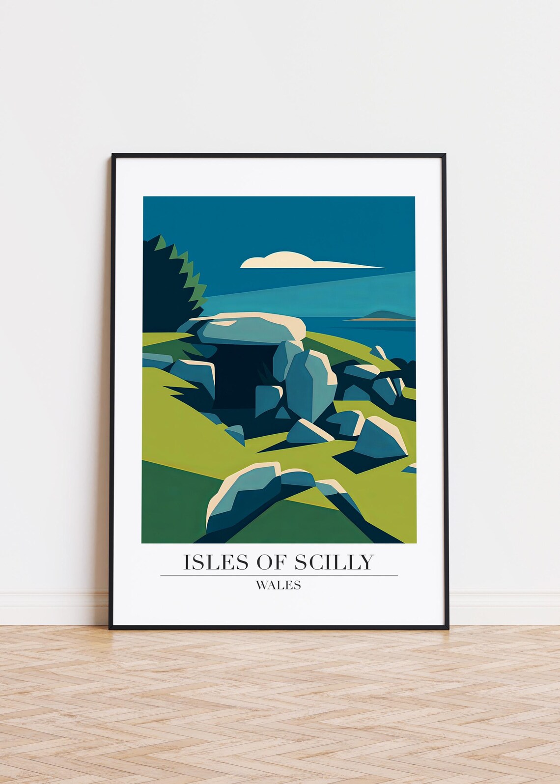 Isles of Scilly Wales Travel Poster With Rocky Coast Illustration