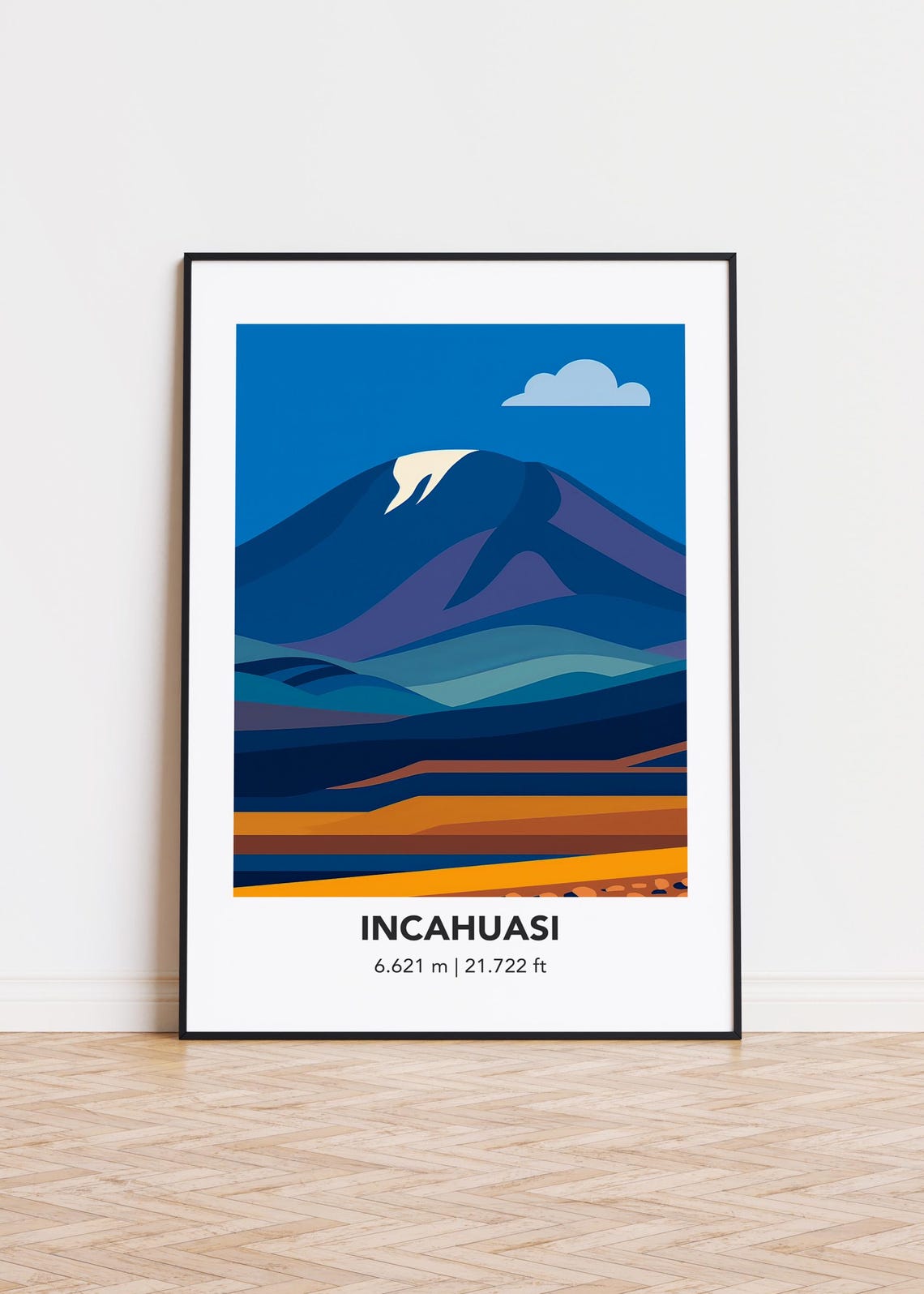 Incahuasi Volcano Peak Minimalist Geometric Blue Landscape Art Poster
