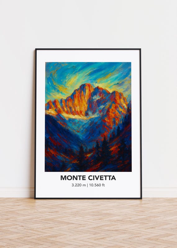 Monte Civetta Mountain Print Modern Oil Painting Style Poster