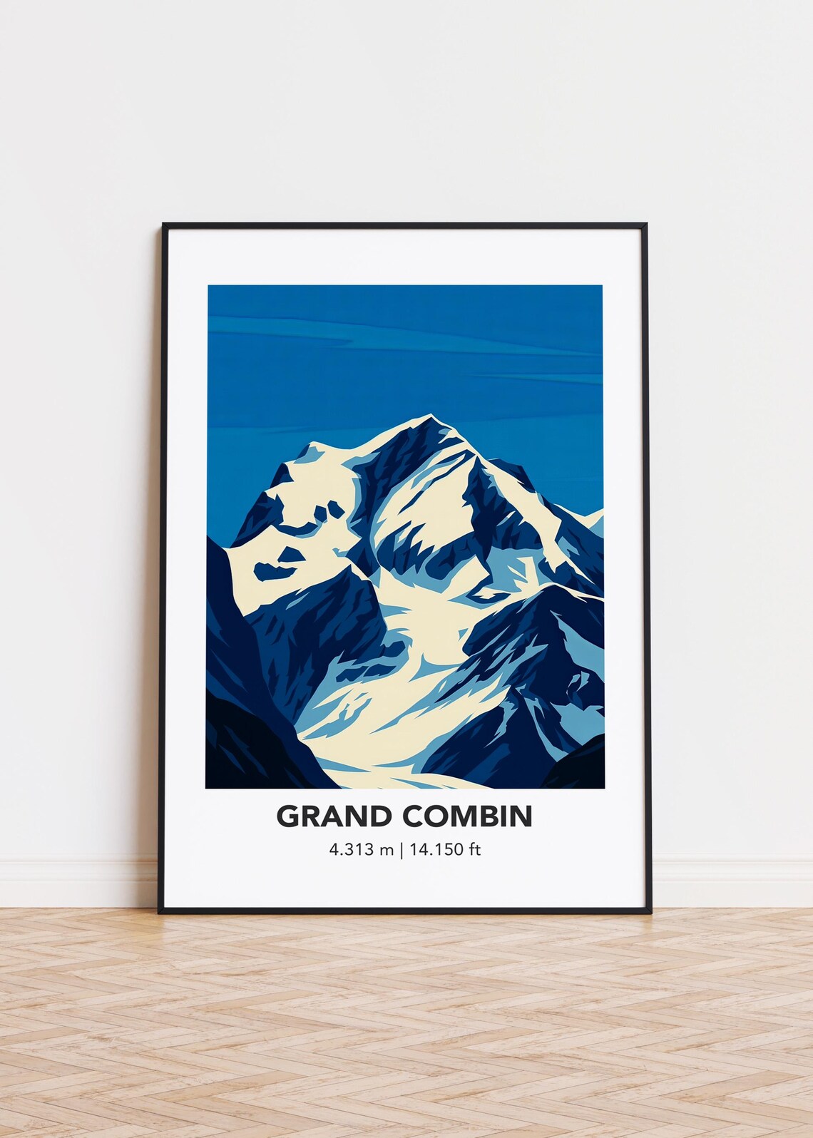 Grand Combin Swiss Alps Snowy Summit Illustration Travel Poster