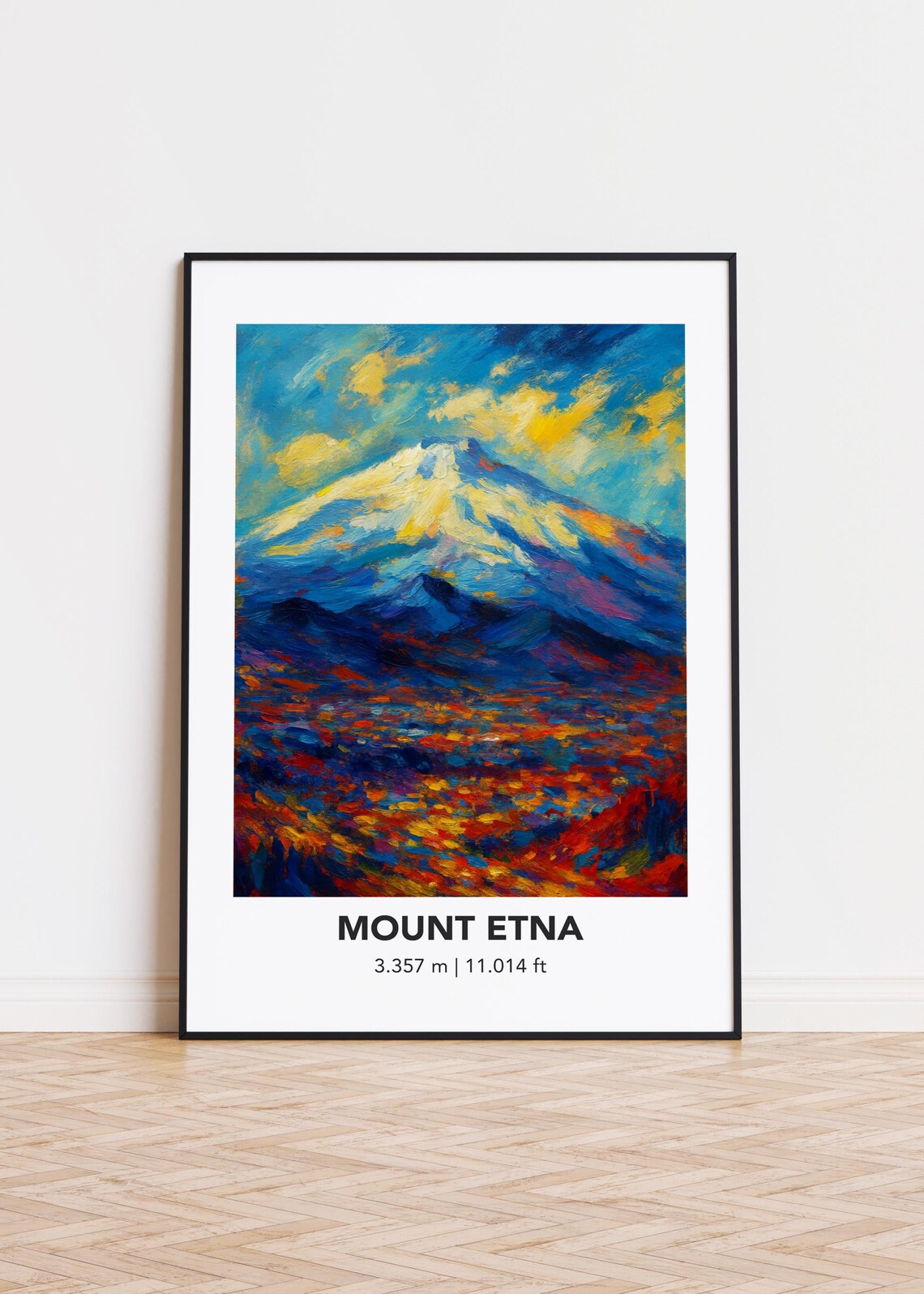 Mount Etna Volcano Colorful Oil Painting Mountain Travel Poster