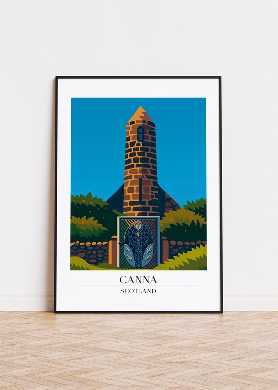 Canna Scotland Round Stone Tower Modern Travel Illustration Poster