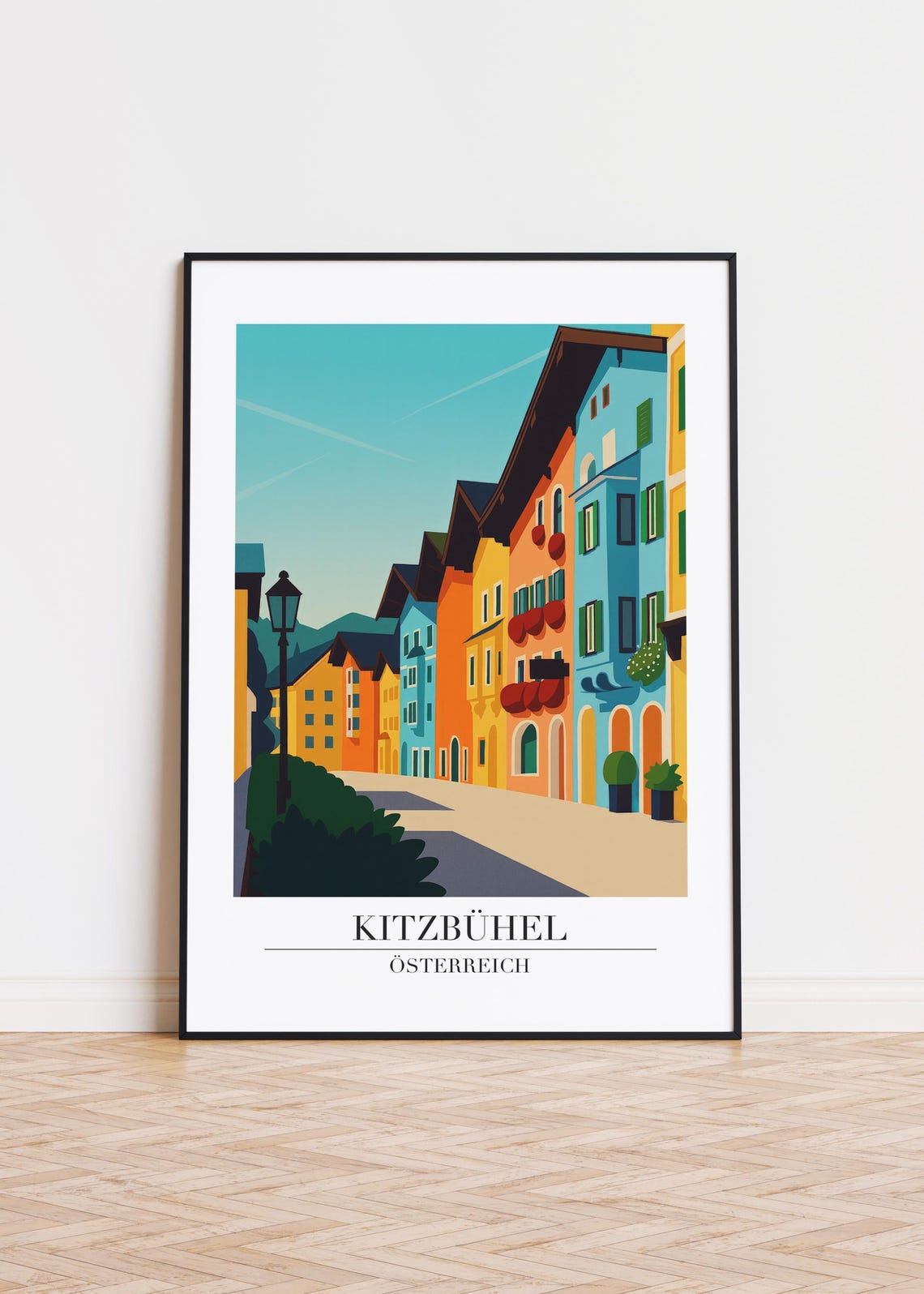 Kitzbühel Austria Colorful Alpine Old Town Street Modern Art Poster