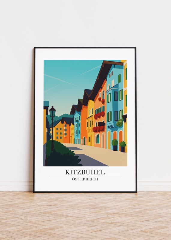 Kitzbühel Austria Colorful Alpine Old Town Street Modern Art Poster