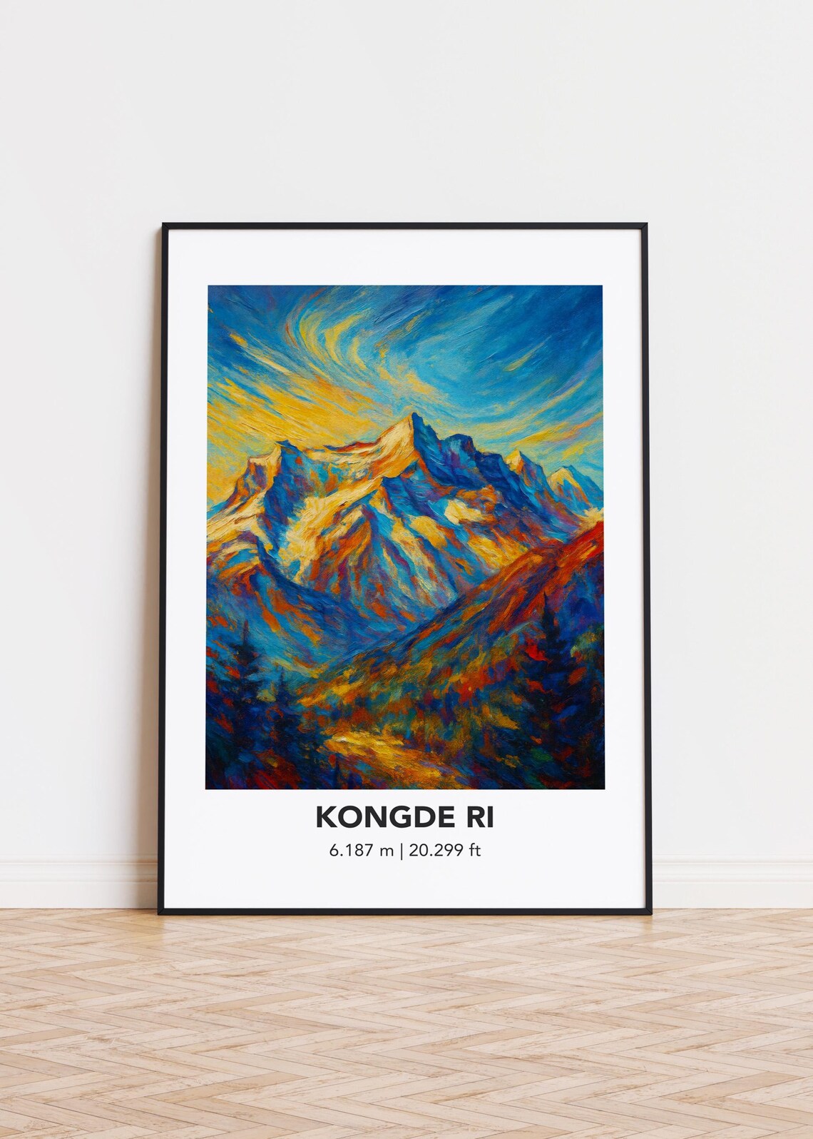 Kongde Ri Himalayan Peak Bold Oil Painting Colorful Mountain Poster