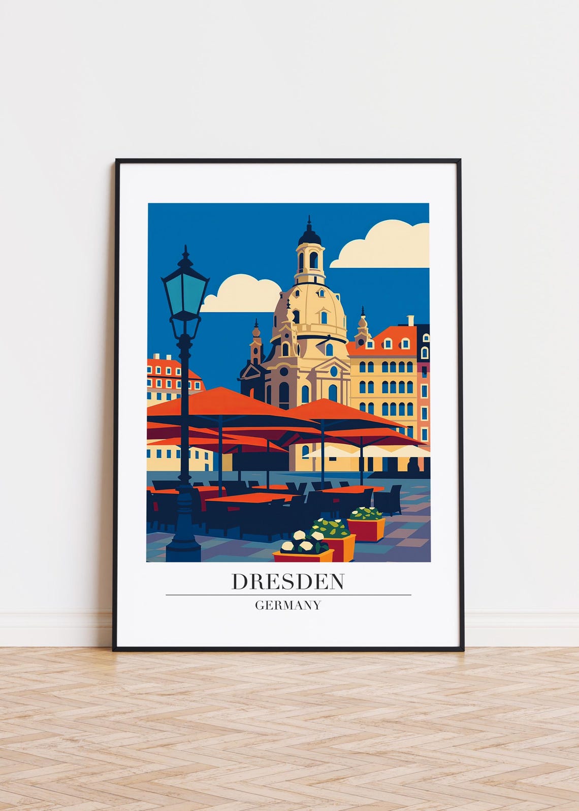 Dresden Germany Domed Church Old Town Square Illustration Poster
