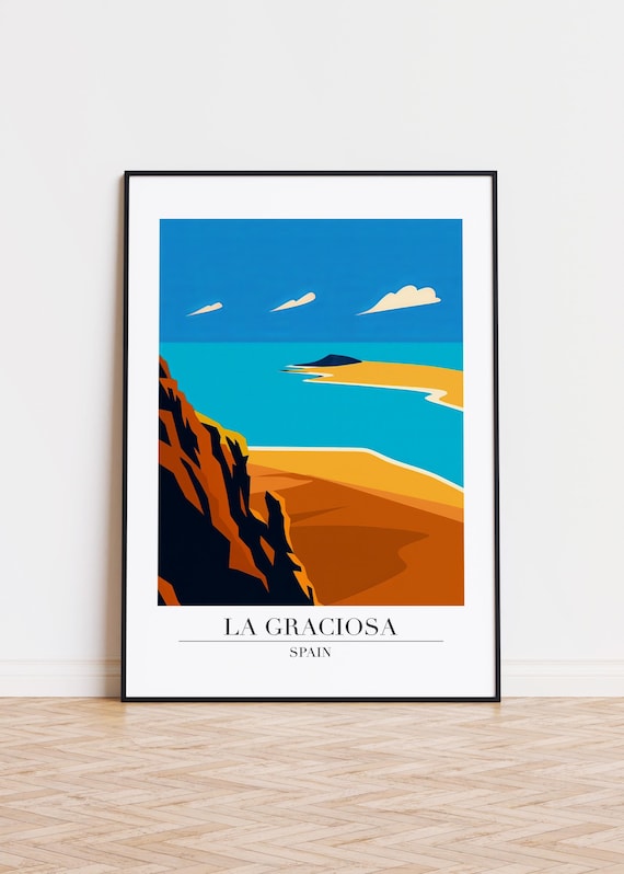 La Graciosa Spain Golden Beach Cliffs Turquoise Sea Island Travel Poster