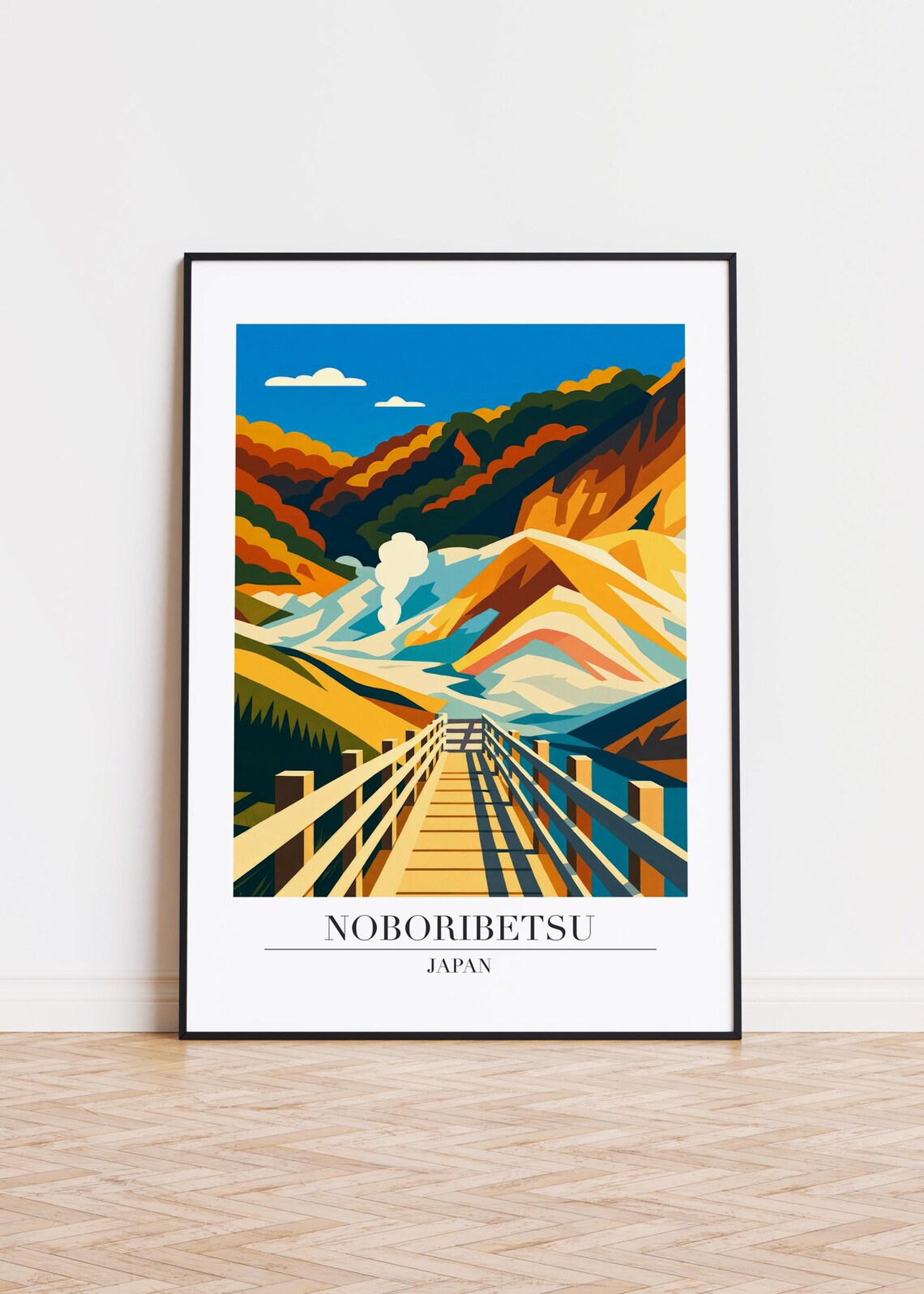Noboribetsu Japan Hot Spring Valley Illustration Travel Poster