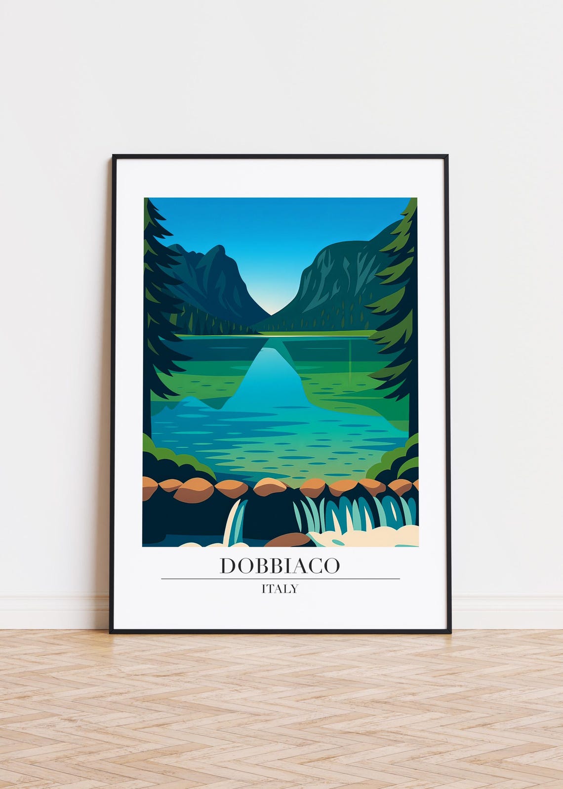 Dobbiaco Italy Mirror Lake Between Green Mountain Peaks Poster
