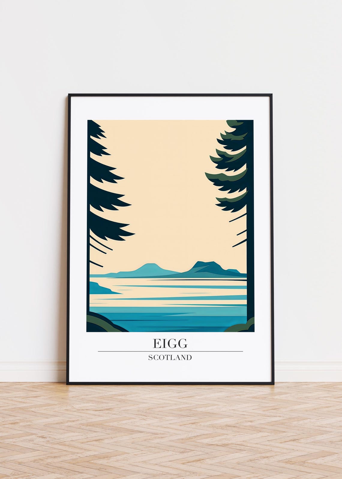 Calm Eigg Scotland Island Pines Sea View Retro Travel Poster