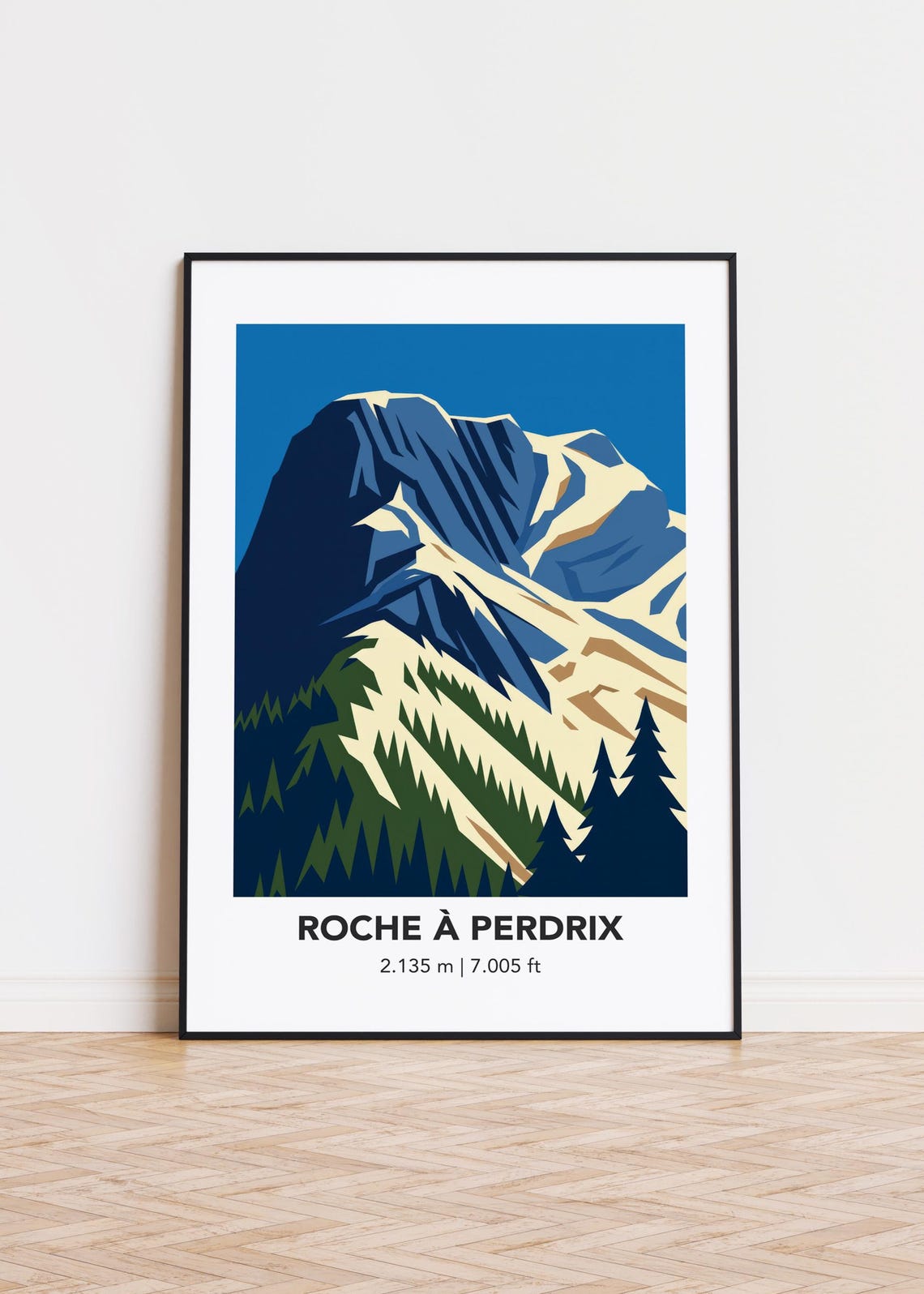 Roche A Perdrix Peak Minimalist Retro Mountain Travel Poster