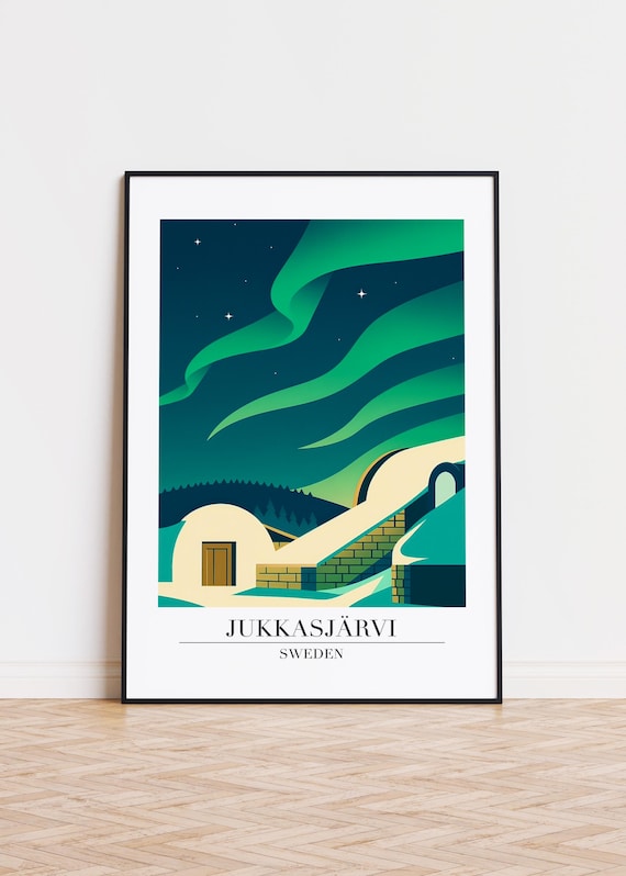 Jukkasjrvi Sweden Poster Modern Scandinavian Illustration Art