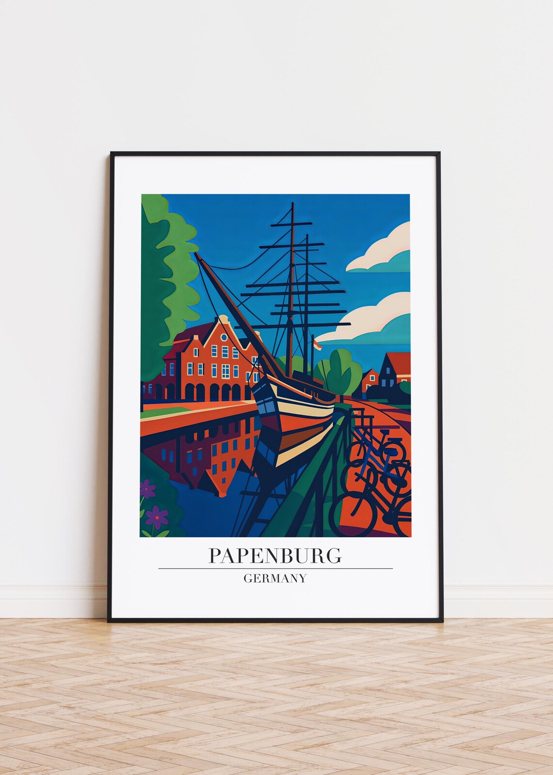 Papenburg Germany Tall Ship Harbor Waterfront Vintage Travel Poster