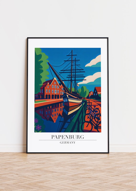 Papenburg Germany Tall Ship Harbor Waterfront Vintage Travel Poster