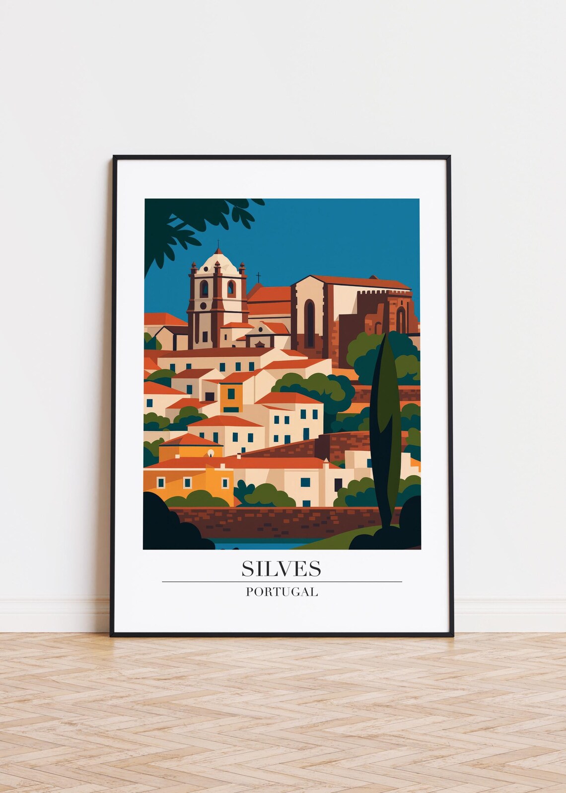 Silves Portugal Hilltop Castle Old Town Church Travel Poster