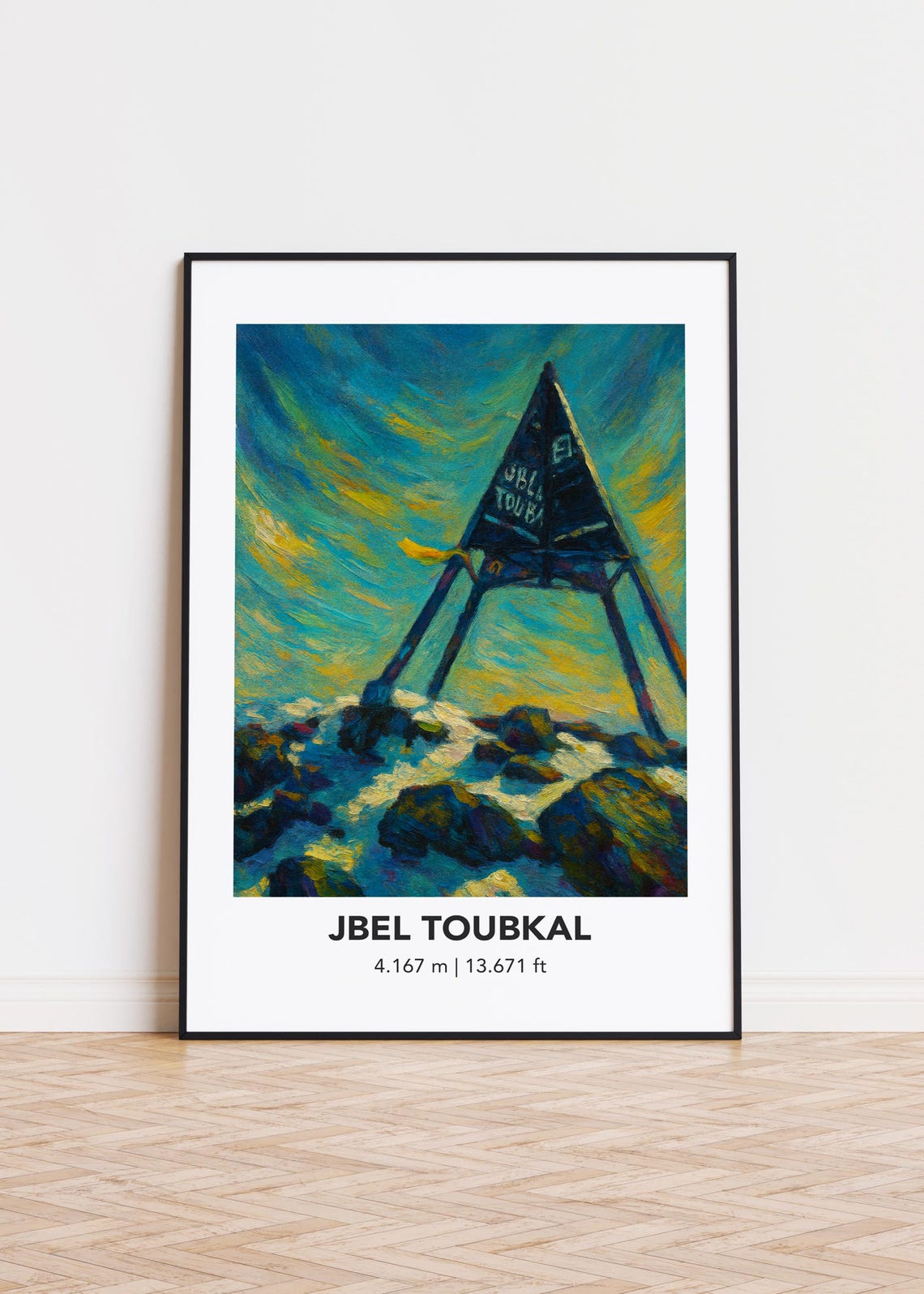 Jbel Toubkal Summit Marker Rocky Peak Impressionist Mountain Poster
