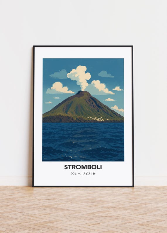 Stromboli Poster Mountain Art Print Outdoor Decor