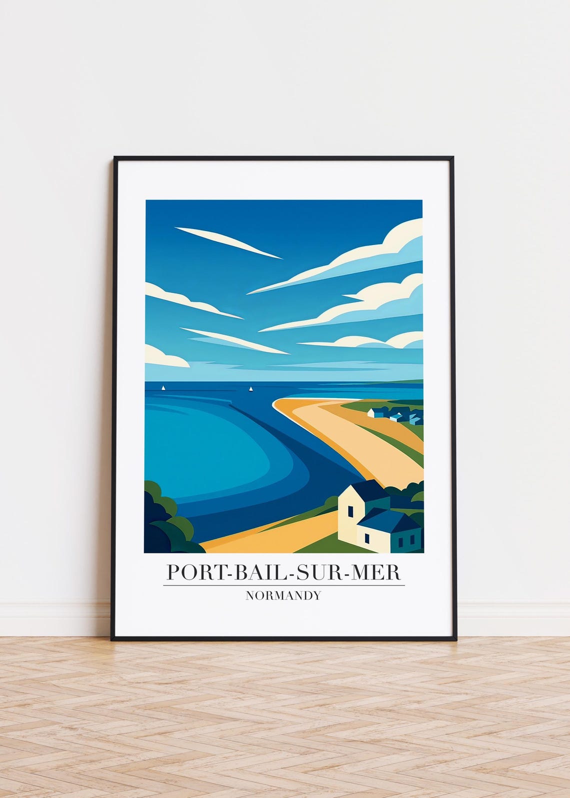 Port Bail Sur Mer Normandy Sandy Bay Vintage Coastal Travel Poster