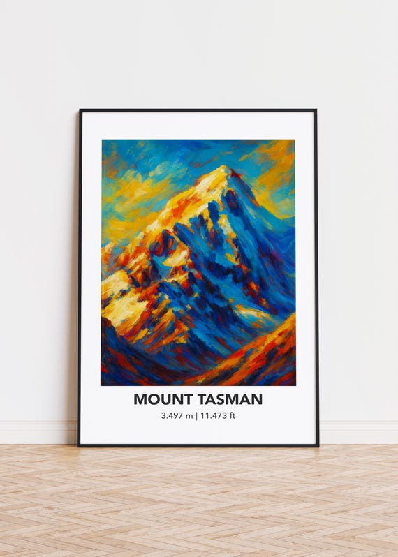 Mount Tasman Poster Modern Oil Painting Style Mountain Art Print