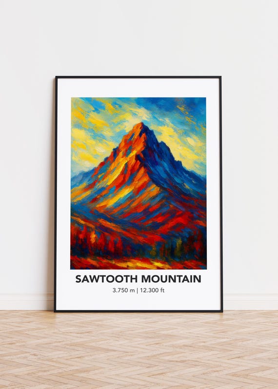 Sawtooth Mountain Poster Print Modern Oil Painting Style Art