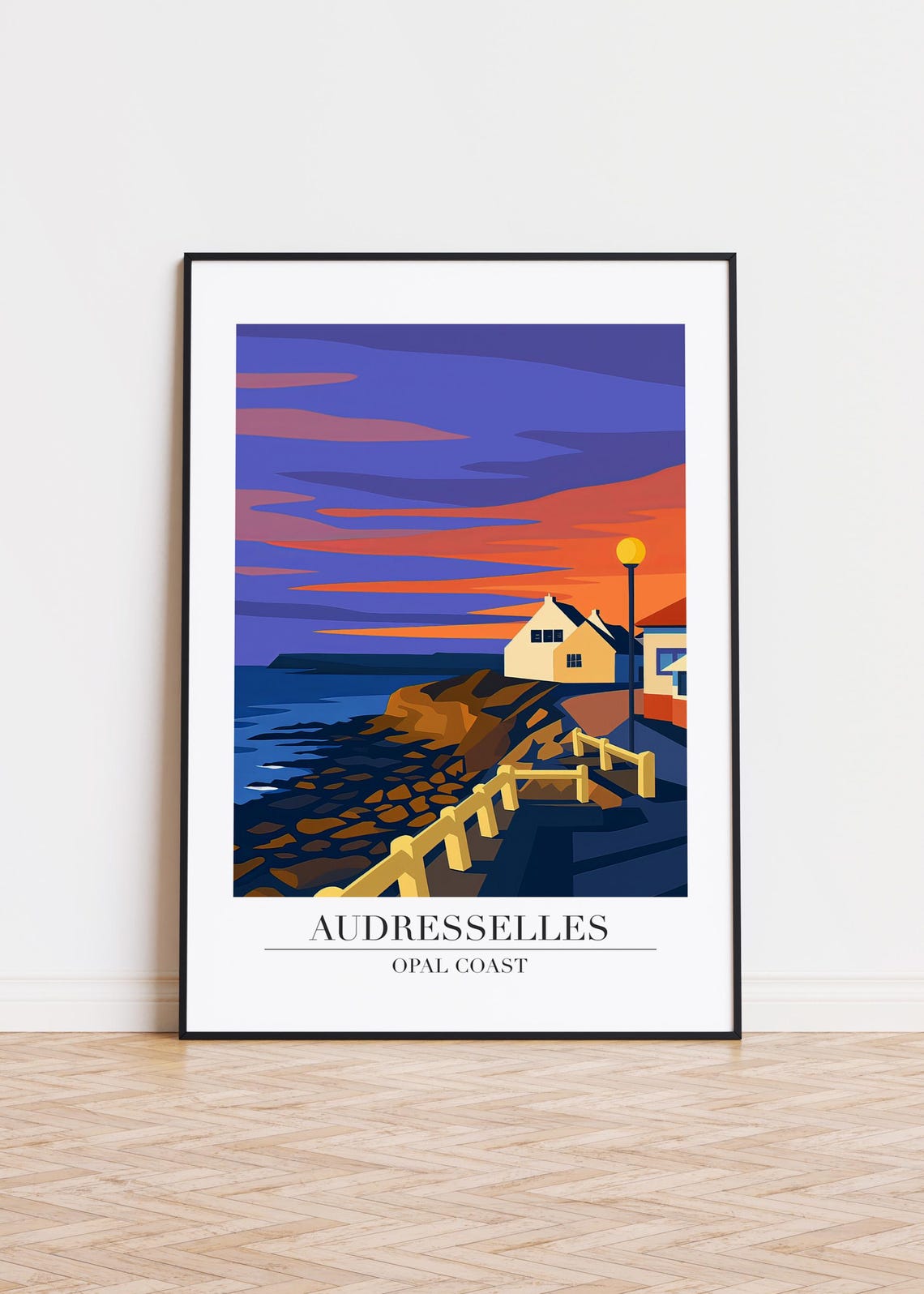 Audresselles Opal Coast France Sunset Rocky Shore Travel Poster