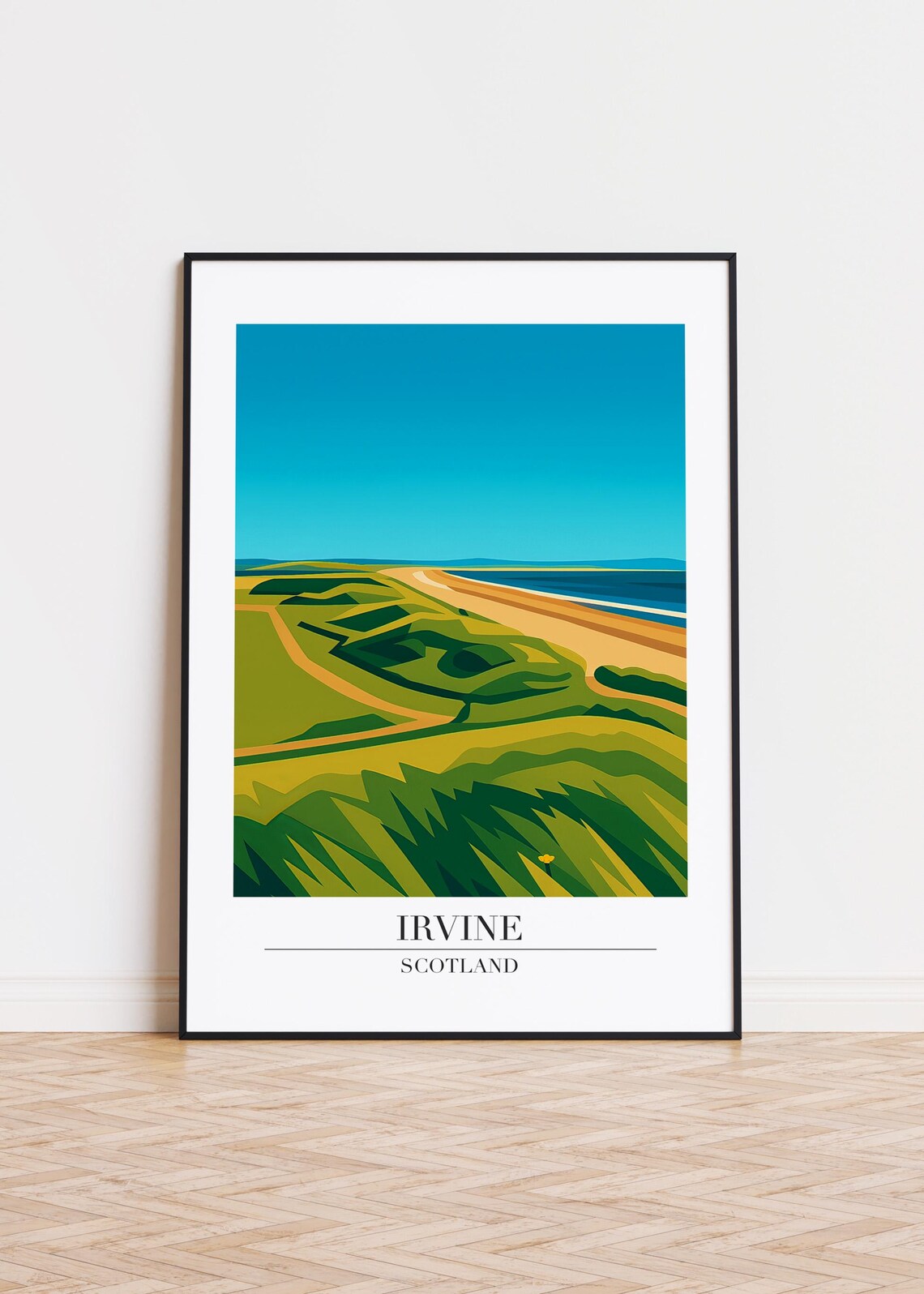 Irvine Scotland Green Dunes Sandy Beach Coastal Landscape Poster