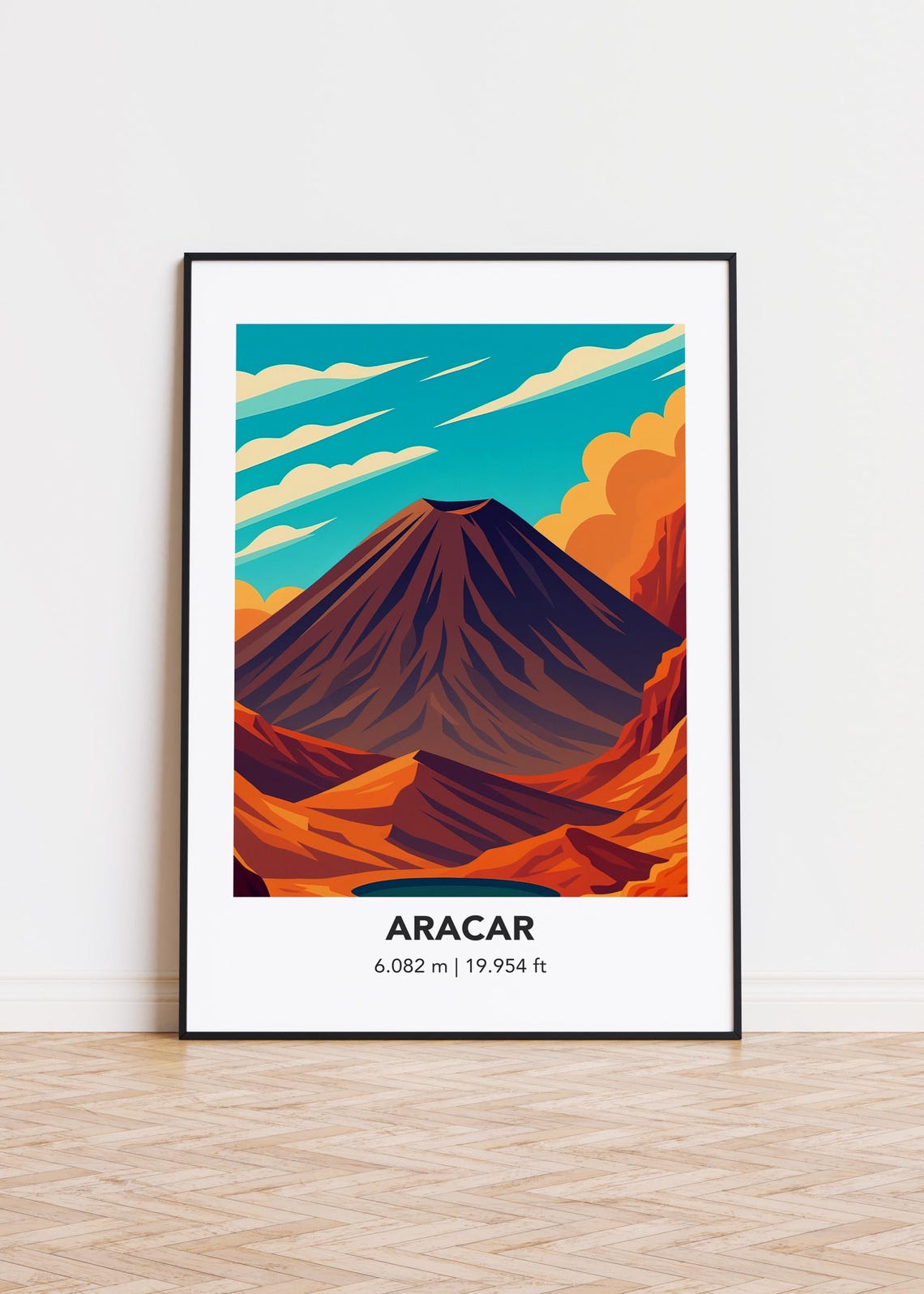 Aracar Volcano Peak Teal Sky Desert Minimalist Travel Poster