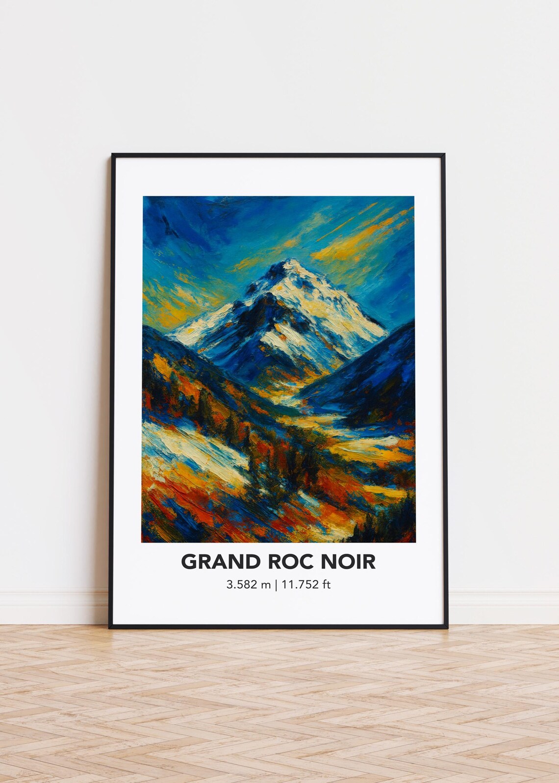 Grand Roc Noir 3.582 m Snow Peak Valley Oil Painting Style Poster