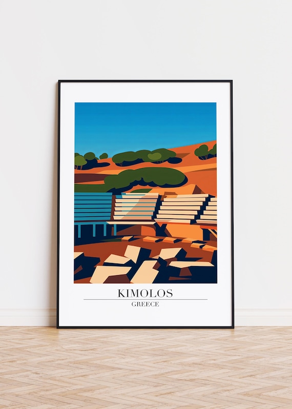 Kimolos Greece Rocky Coast Ancient Terraces Illustration Poster