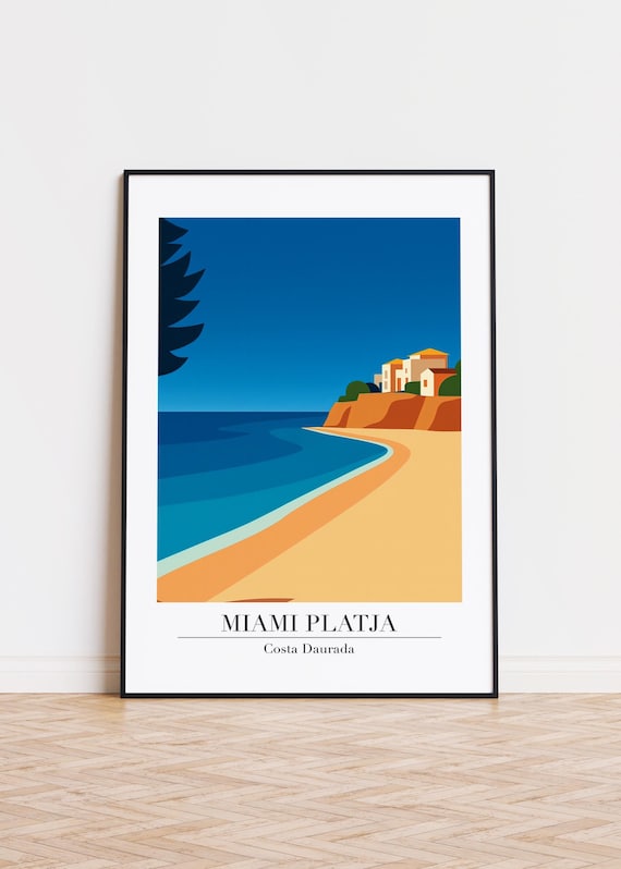 Miami Platja Costa Daurada Beach Minimalist Travel Art Poster