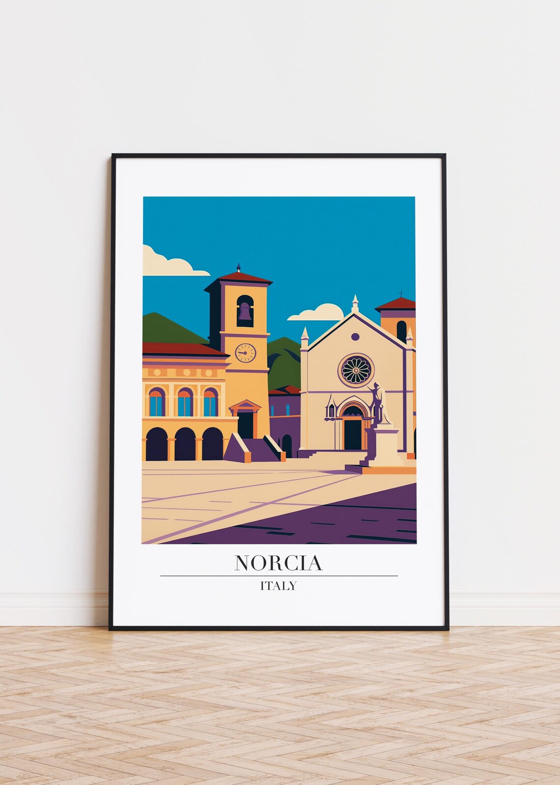 Norcia Italy Modern City Illustration Poster