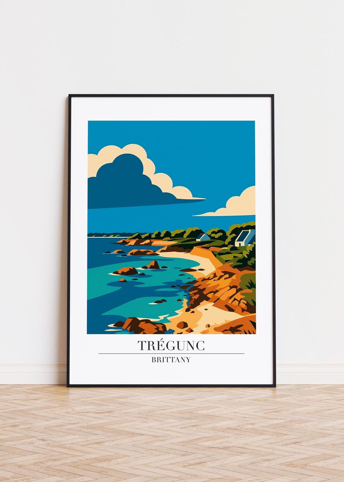 Tregunc Brittany Rocky Shoreline Beach Cove Vintage Travel Poster