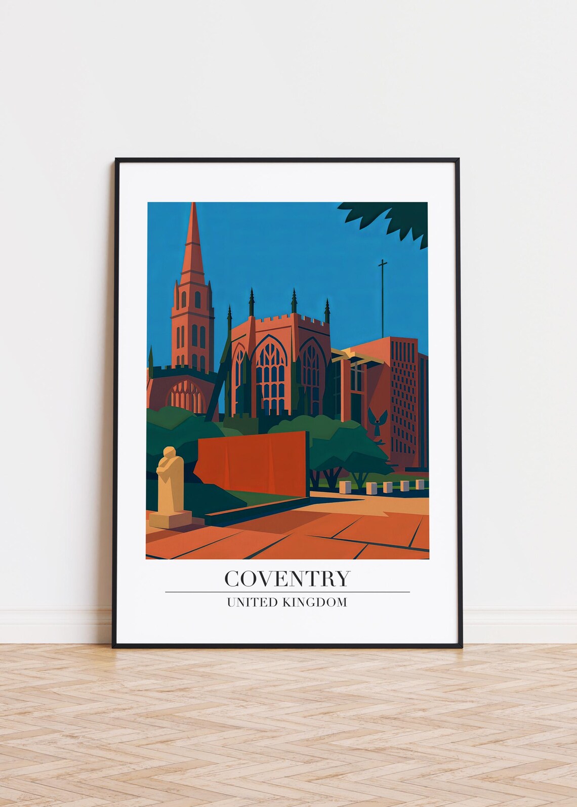 Coventry United Kingdom Cathedral Spire Vintage Travel Poster