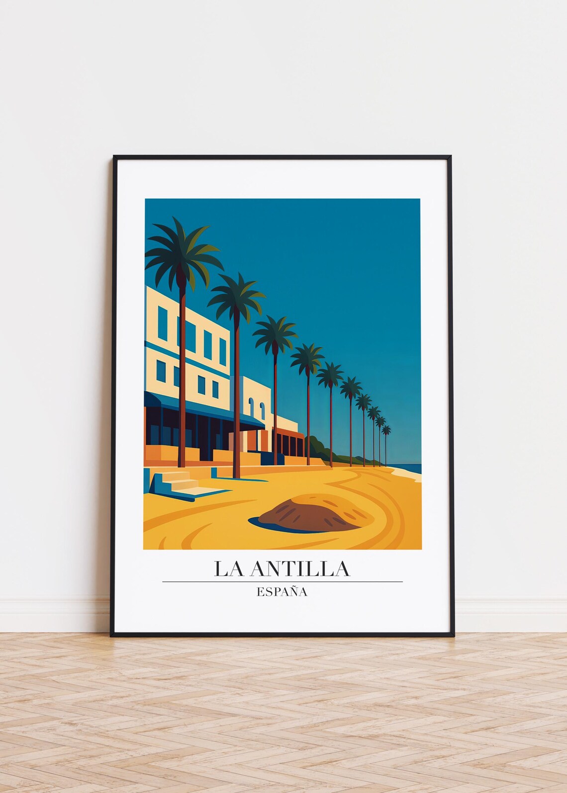 La Antilla Spain Palm Beach Promenade Retro Coastal Travel Poster