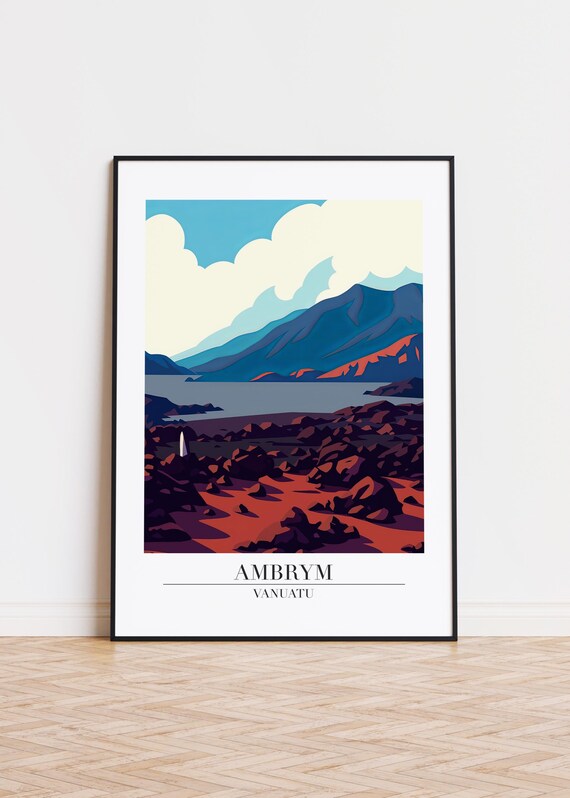 Ambrym Vanuatu Volcanic Red Rock Landscape Lava Field Travel Poster