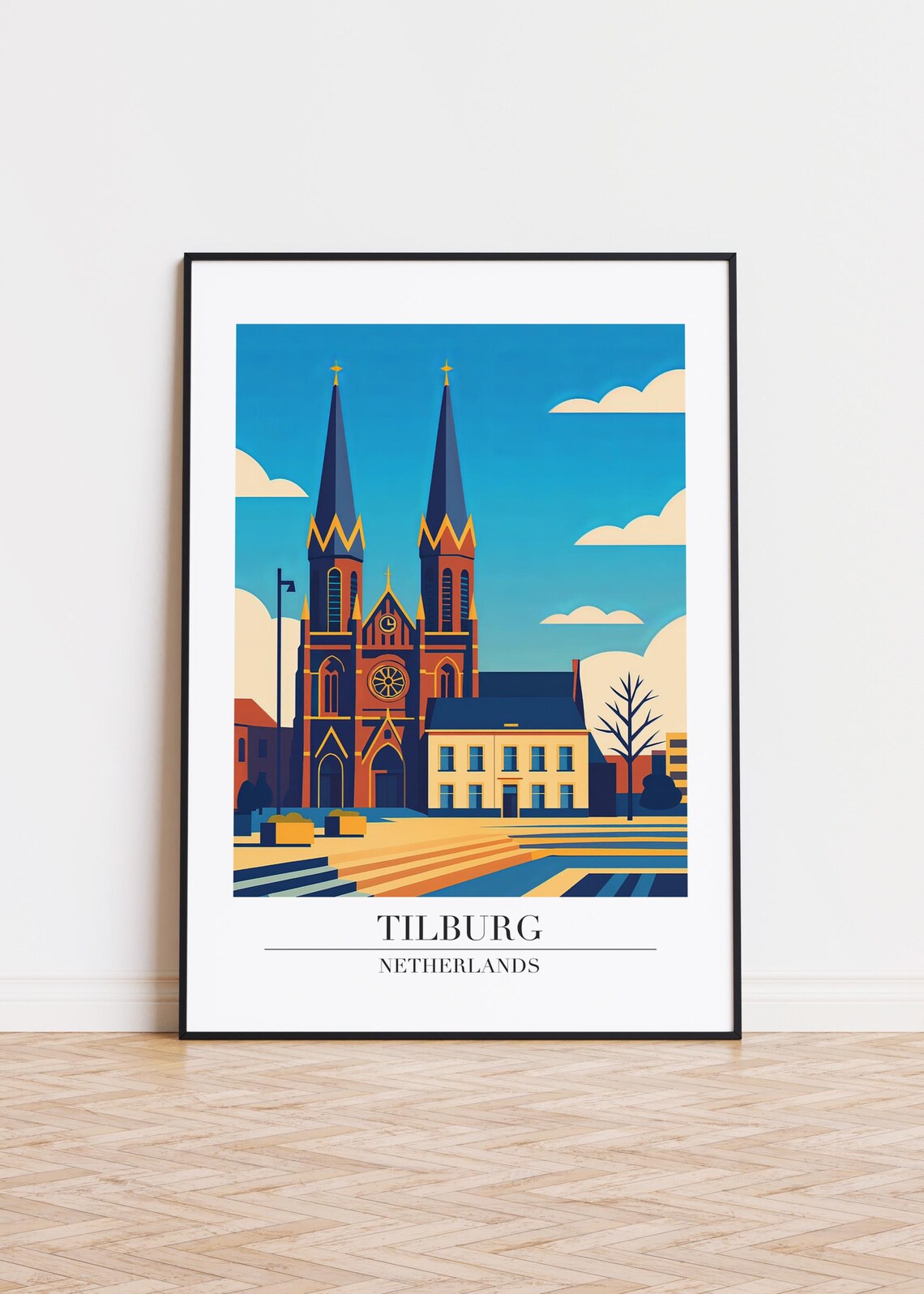 Tilburg Netherlands Twin Spire Church Square City Art Poster