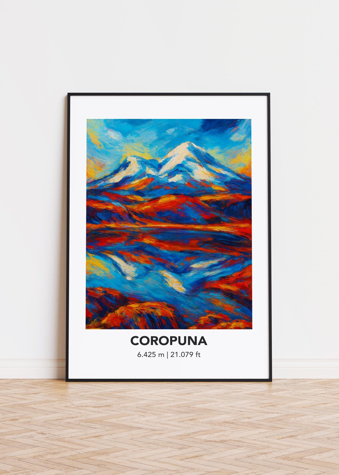 Coropuna Snowy Twin Summits Fiery Slopes Modern Oil Painting Style Poster