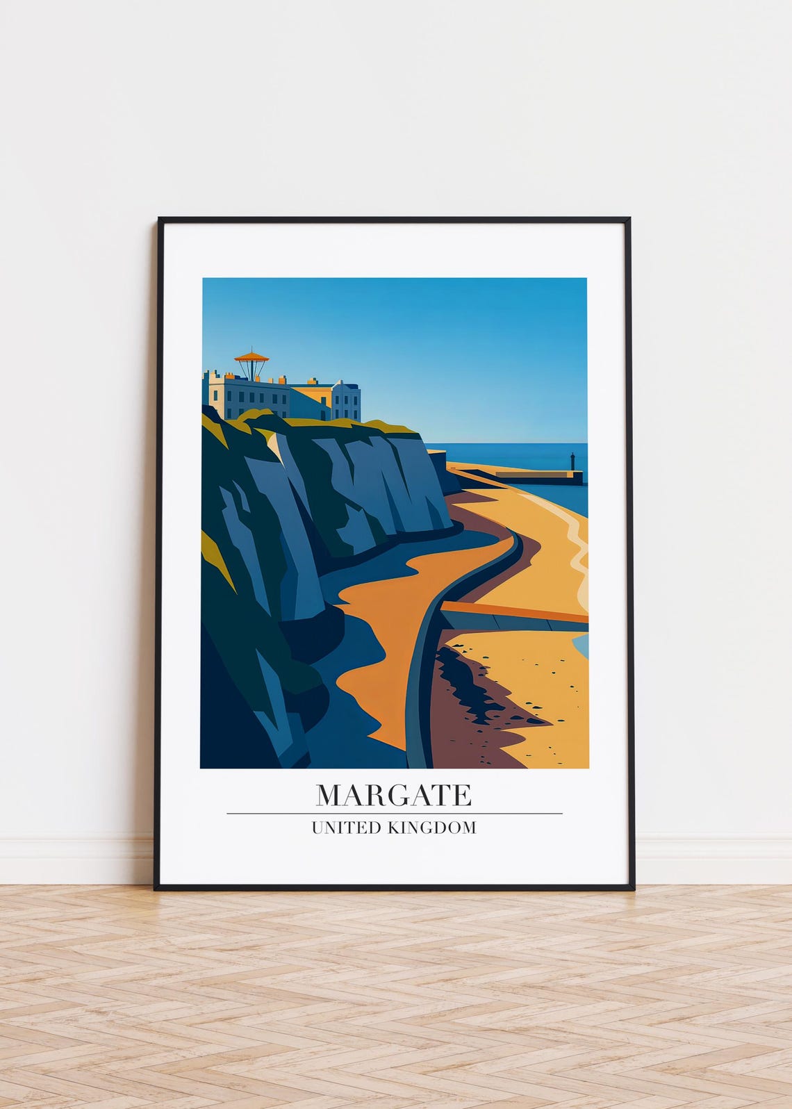 Margate United Kingdom White Cliffs Beach Illustration Poster