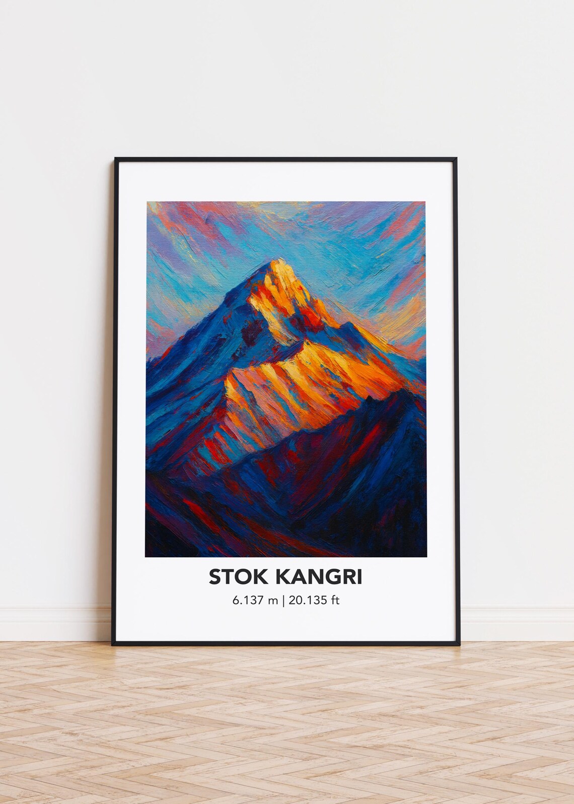 Stok Kangri Golden Summit Blue Shadows Modern Oil Painting Style Poster