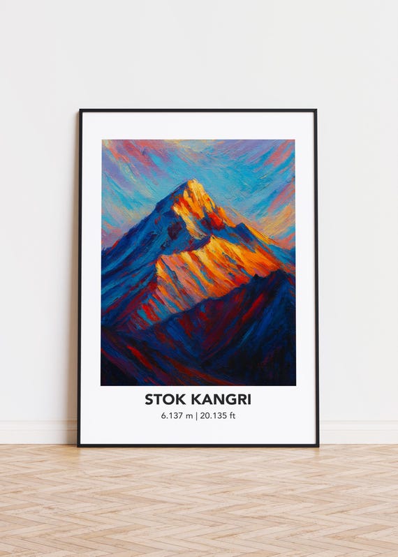 Peak199 Stok Kangri Poster Mountain Print Modern Oil Painting Style Art