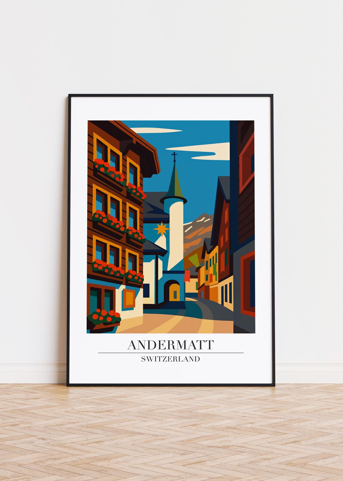 Andermatt Switzerland Travel Scene Village Street Chalet Art Print