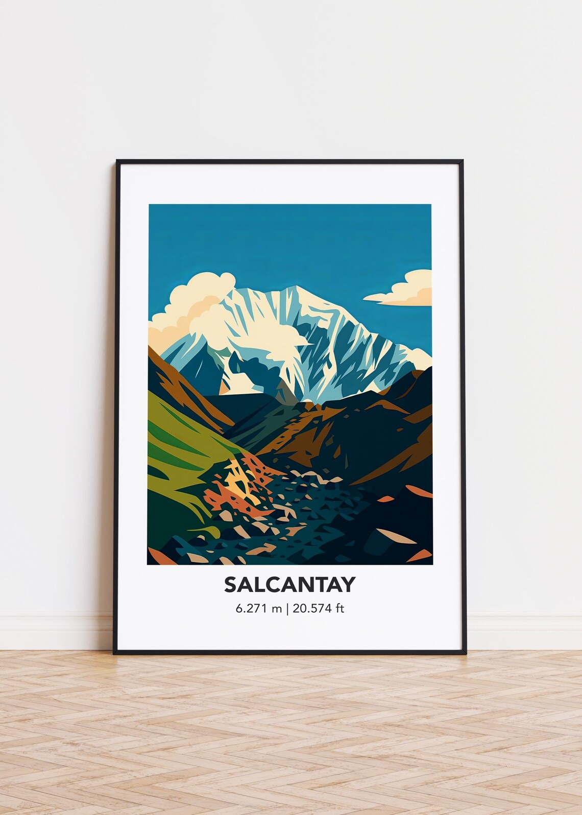 Salcantay 6271m Snowy Peak Over Colorful Andean Valley Poster