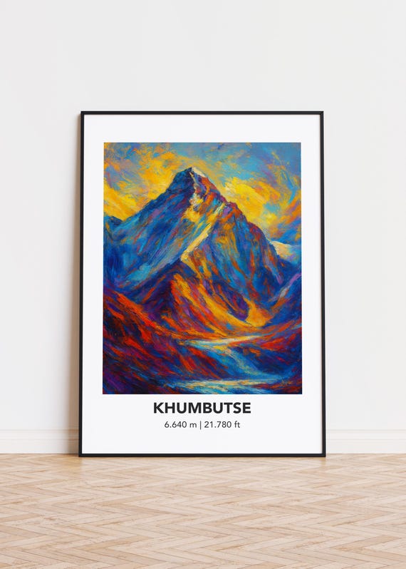 Peak148 Khumbutse Poster Mountain Print Modern Oil Painting Style Art