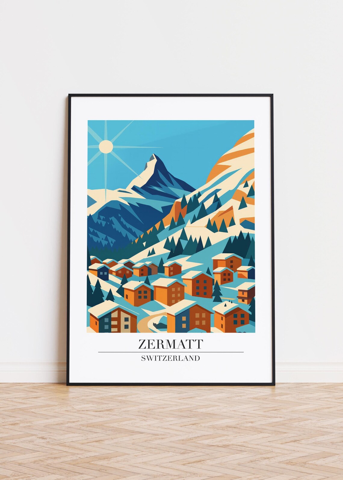 Zermatt Switzerland Matterhorn Snow Village Alpine Poster Art