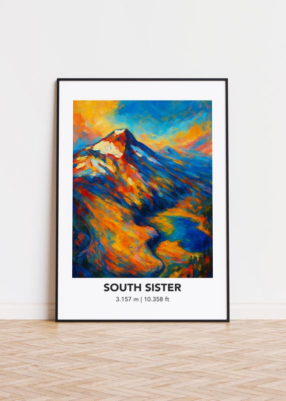 South Sister Mountain Print Modern Oil Painting Style Poster